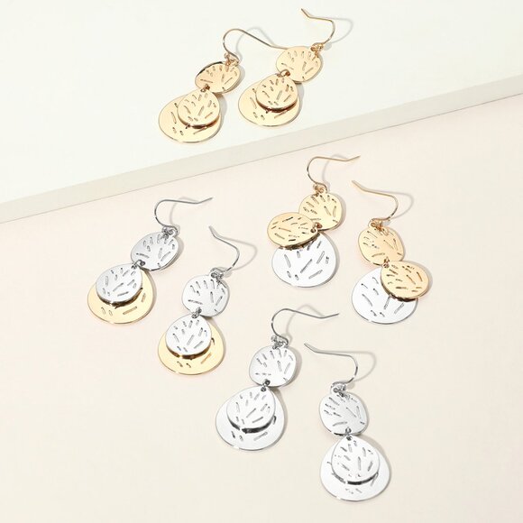 Tigerstars Gold Silver Metal Disc Dangle Earrings - Picture 2 of 2